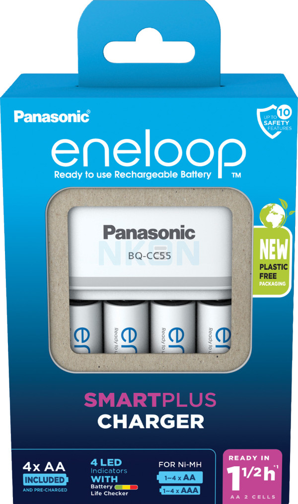Panasonic Eneloop BQ-CC55E battery charger + 4 AA Eneloop (2000 mAh) (carton packaging)