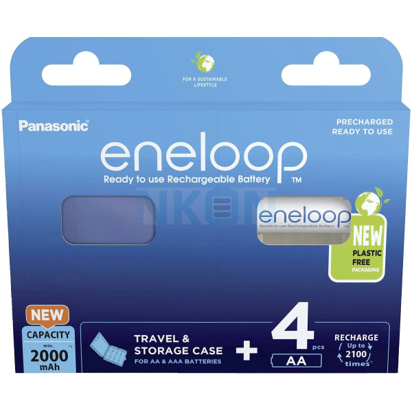 4 AA Eneloop - Cardboard packaging - 2000mAh + battery case