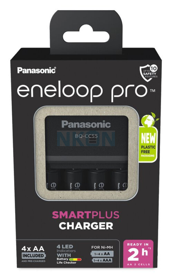 Panasonic Eneloop BQ-CC55E battery charger + 4 AA Eneloop Pro (2500mAh) (carton packaging)