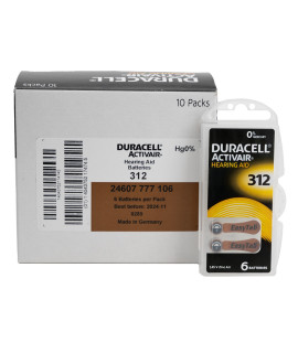 60x 312 Duracell Activair hearing aid batteries