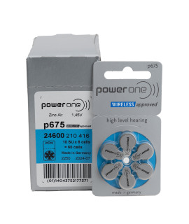 60x 675 PowerOne Wireless hearing aid batteries